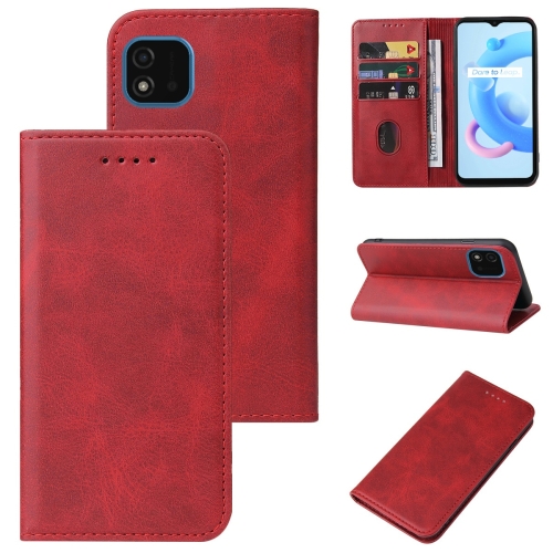 

For Realme C11 2021 Magnetic Closure Leather Phone Case(Red)