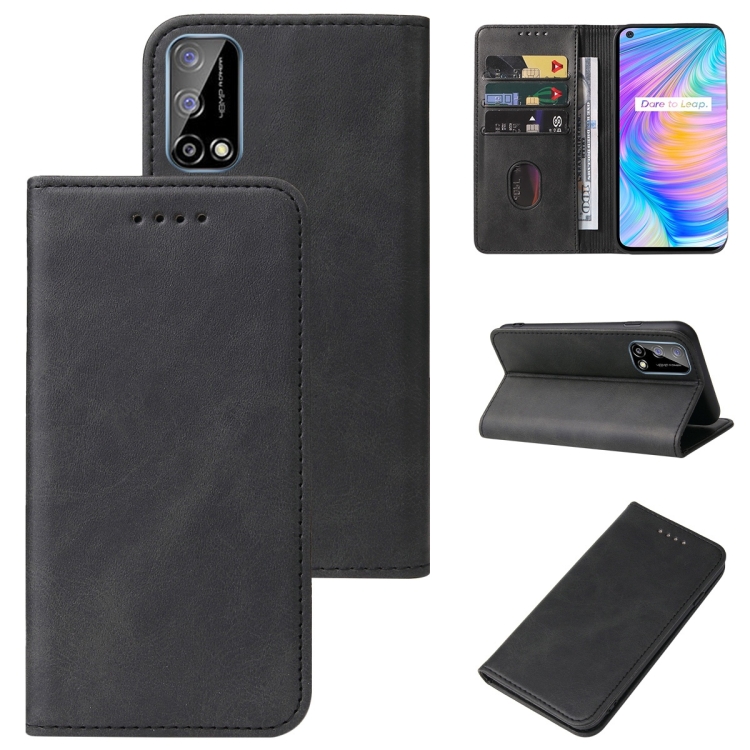 

For Realme Q2 Magnetic Closure Leather Phone Case(Black)