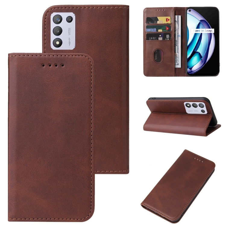 

For Realme Q3t Magnetic Closure Leather Phone Case(Brown)