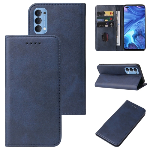 

For OPPO Reno4 Magnetic Closure Leather Phone Case(Blue)