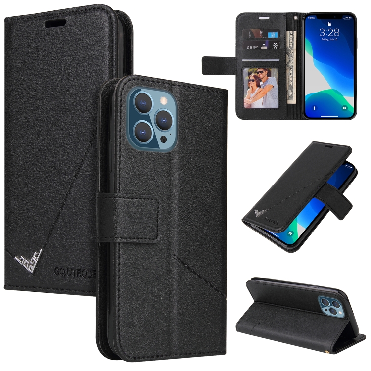 

GQUTROBE Right Angle Leather Phone Case For iPhone 13 Pro(Black)