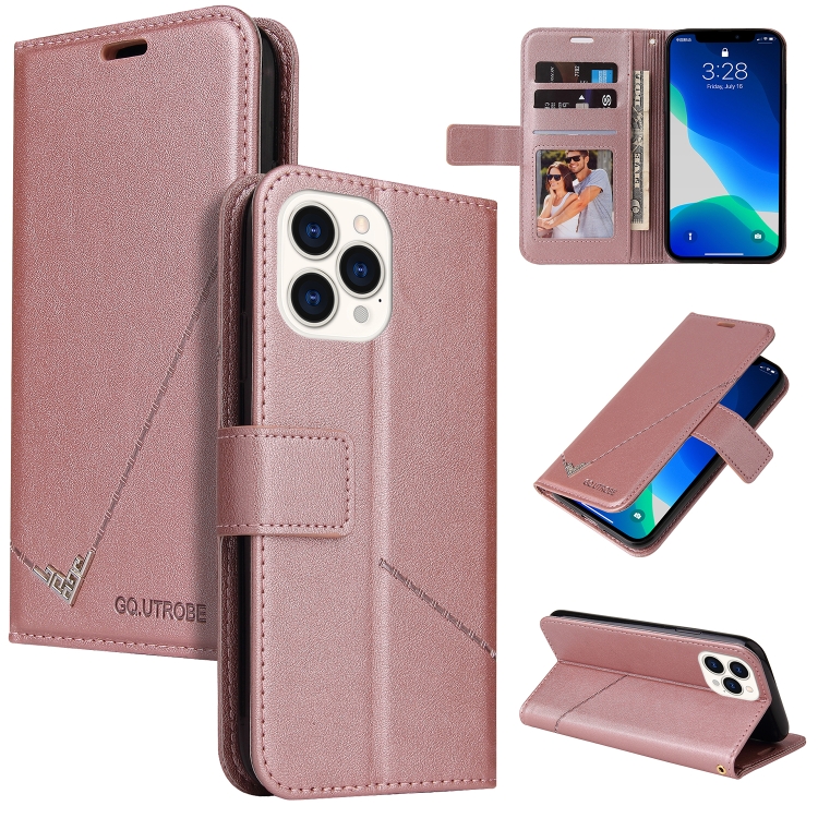 

GQUTROBE Right Angle Leather Phone Case For iPhone 13 Pro Max(Rose Gold)