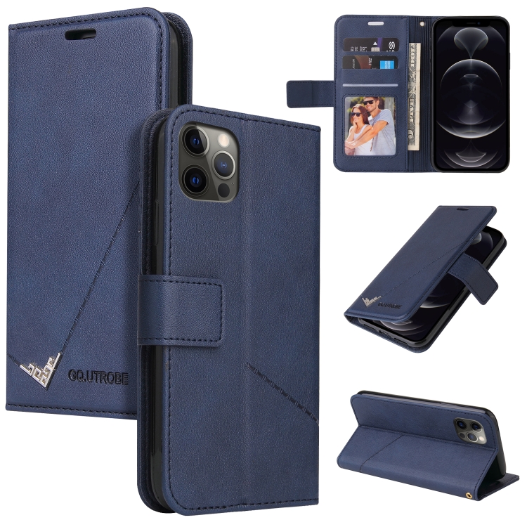 

GQUTROBE Right Angle Leather Phone Case For iPhone 12 Pro(Blue)