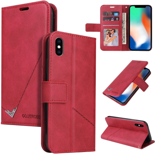 

For iPhone X / XS GQUTROBE Right Angle Leather Phone Case(Red)