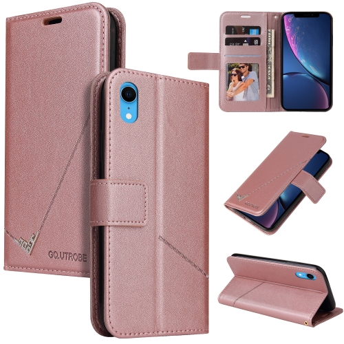 

For iPhone XR GQUTROBE Right Angle Leather Phone Case(Rose Gold)