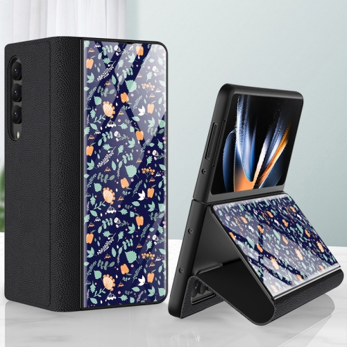 

For Samsung Galaxy Z Fold4 GKK Floral Pattern Electroplating Tempered Glass Phone Case(Flower 03)