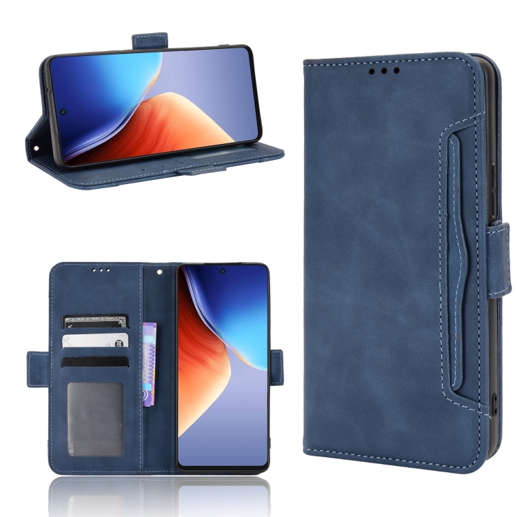 

For Tecno Camon 19 Skin Feel Calf Texture Card Slots Leather Phone Case(Blue)