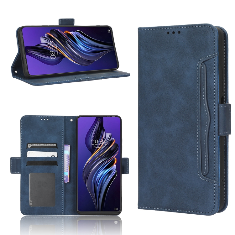 

For Tecno Pova 3 Skin Feel Calf Texture Card Slots Leather Phone Case(Blue)
