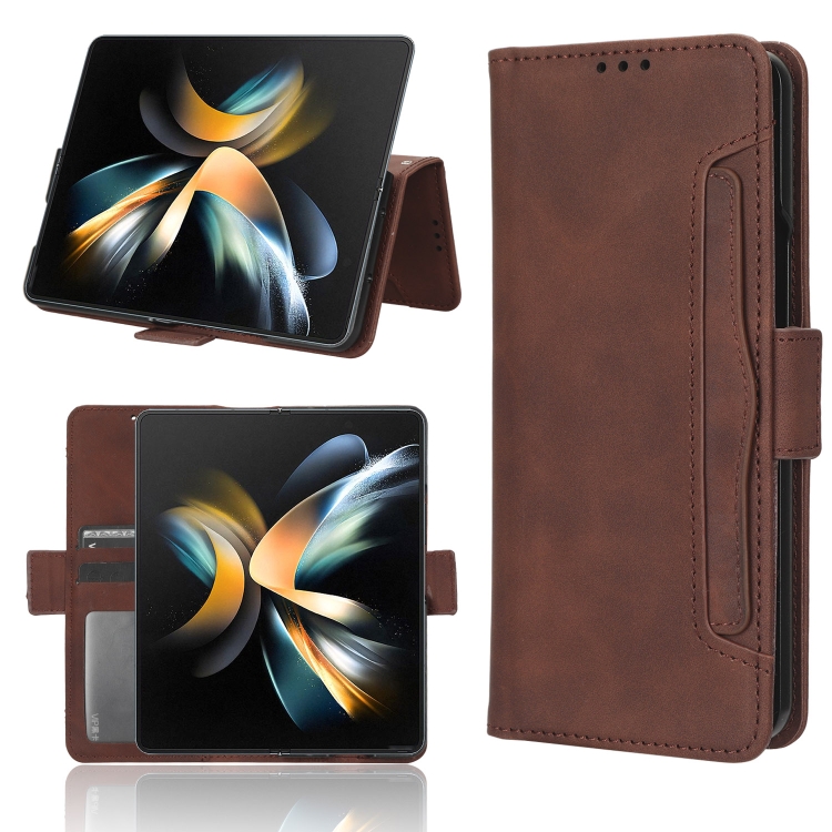 

For Samsung Galaxy Z Fold4 5G Skin Feel Calf Texture Card Slots Leather Phone Case(Brown)