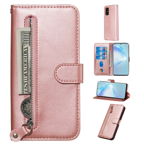 

For Galaxy S20+ Fashion Calf Texture Zipper Horizontal Flip Leather Case with Stand & Card Slots & Wallet Function(Rose Gold)