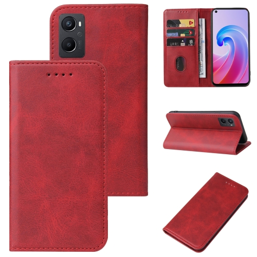 

For OPPO A96 4G / A36 4G / A76 4G / K10 4G / Realme 9i Magnetic Closure Leather Phone Case(Red)