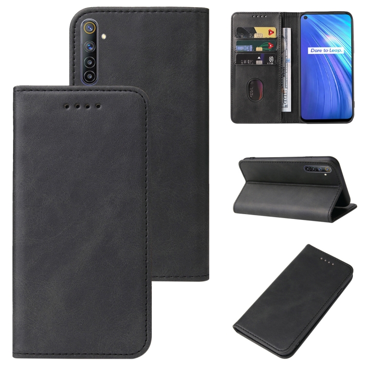 

For Realme 6 Magnetic Closure Leather Phone Case(Black)