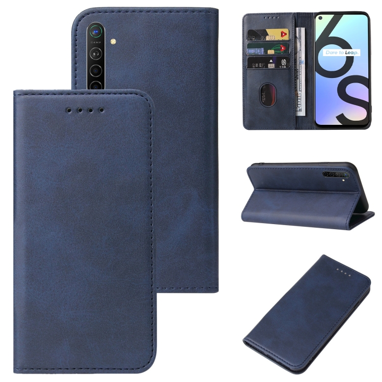 

For Realme 6S Magnetic Closure Leather Phone Case(Blue)