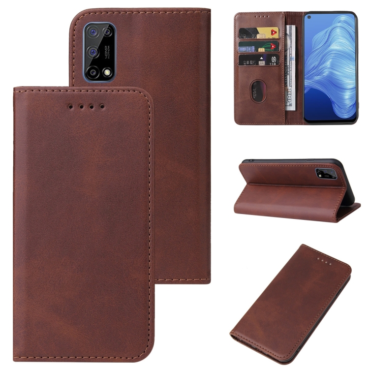 

For Realme 7 5G Magnetic Closure Leather Phone Case(Brown)