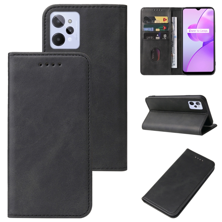 

For Realme C31 Magnetic Closure Leather Phone Case(Black)