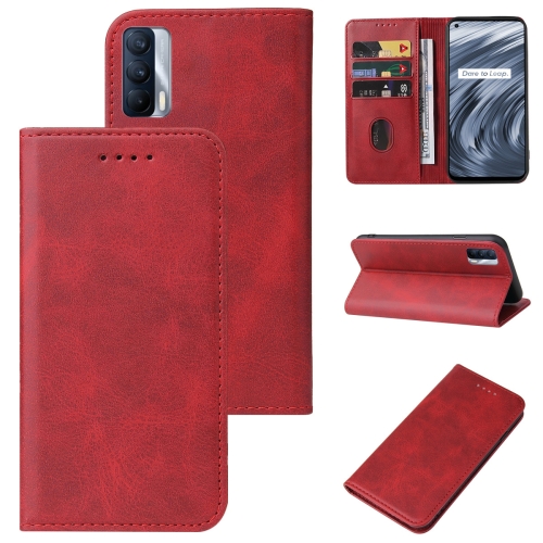 

For Realme V15 Magnetic Closure Leather Phone Case(Red)