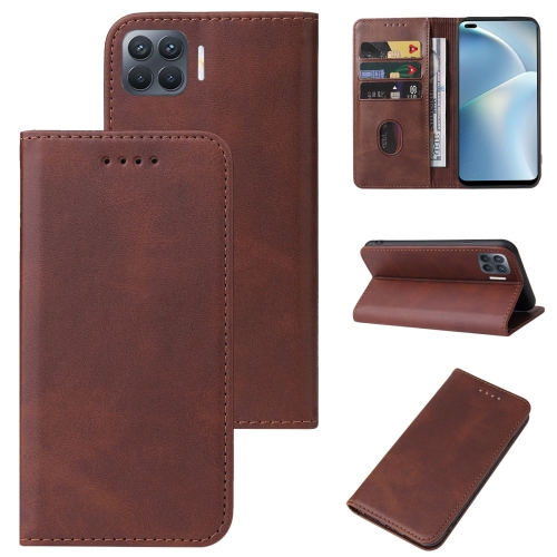 

For OPPO Reno4 F Magnetic Closure Leather Phone Case(Brown)