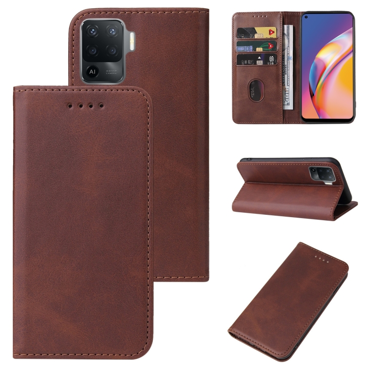 

For OPPO Reno5 F Magnetic Closure Leather Phone Case(Brown)