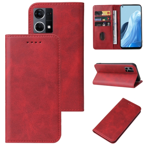 

For OPPO Reno7 4G Magnetic Closure Leather Phone Case(Red)