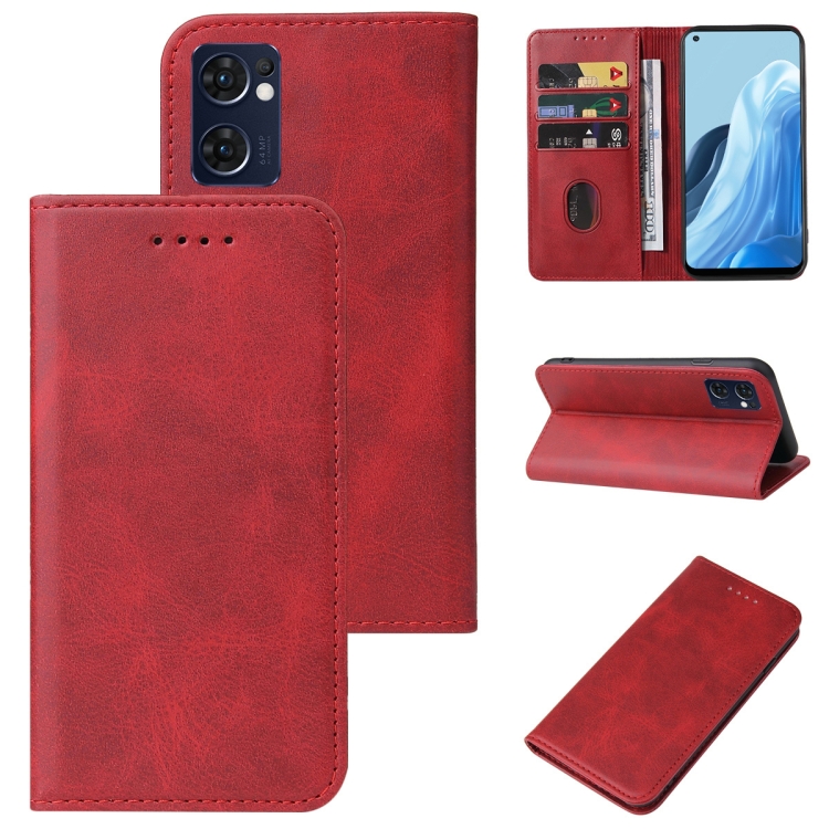 

For OPPO Reno7 SE 5G Magnetic Closure Leather Phone Case(Red)