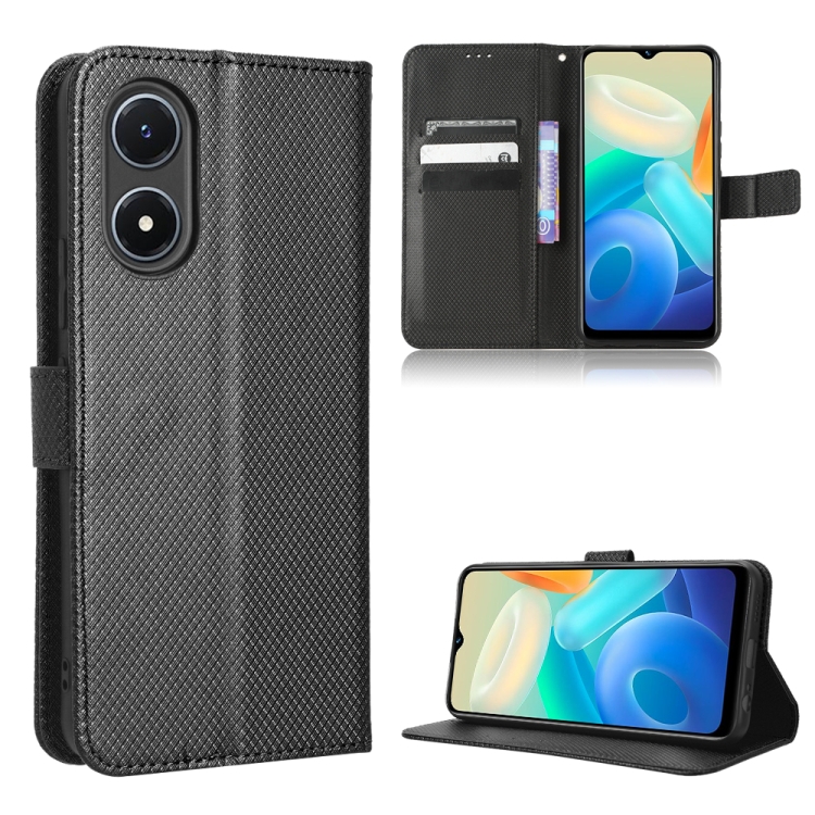 

For vivo Y02s Diamond Texture Leather Phone Case(Black)