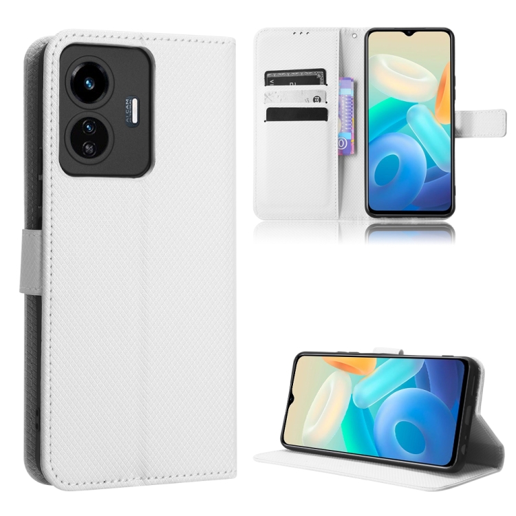 

For vivo Y77 5G Diamond Texture Leather Phone Case(White)