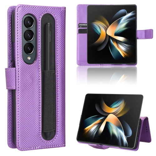 

For Samsung Galaxy Z Fold4 5G Diamond Texture Leather Phone Case(Purple)