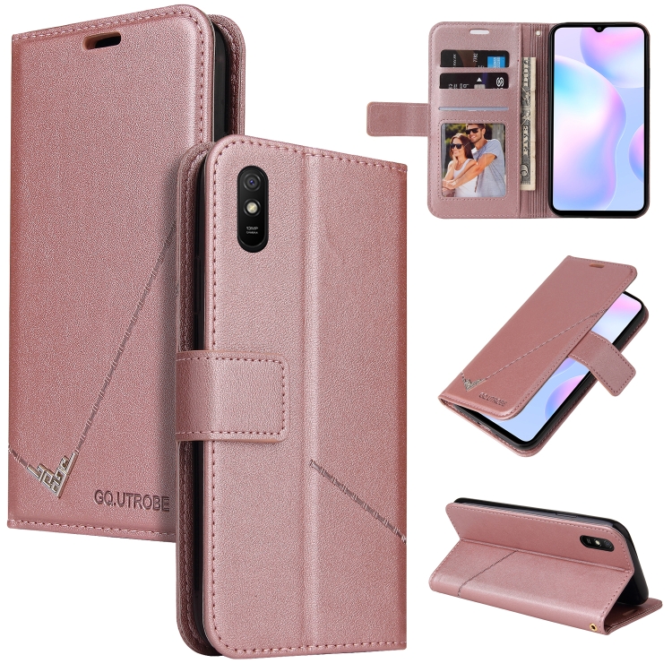 

For Xiaomi Redmi 9A GQUTROBE Right Angle Leather Phone Case(Rose Gold)
