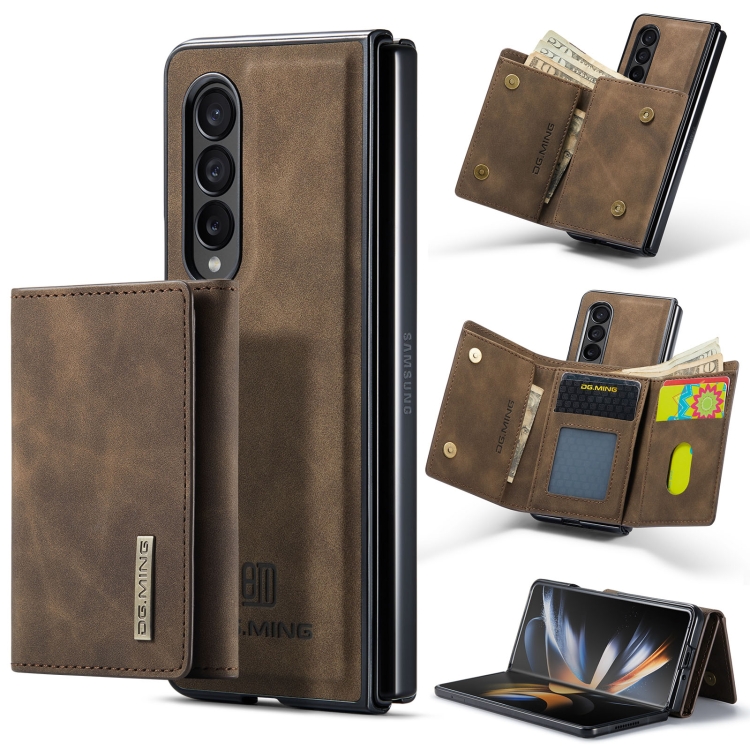 

For Samsung Galaxy Z Fold4 DG.MING M1 Series 3-Fold Multi Card Wallet + Magnetic Phone Case(Coffee)