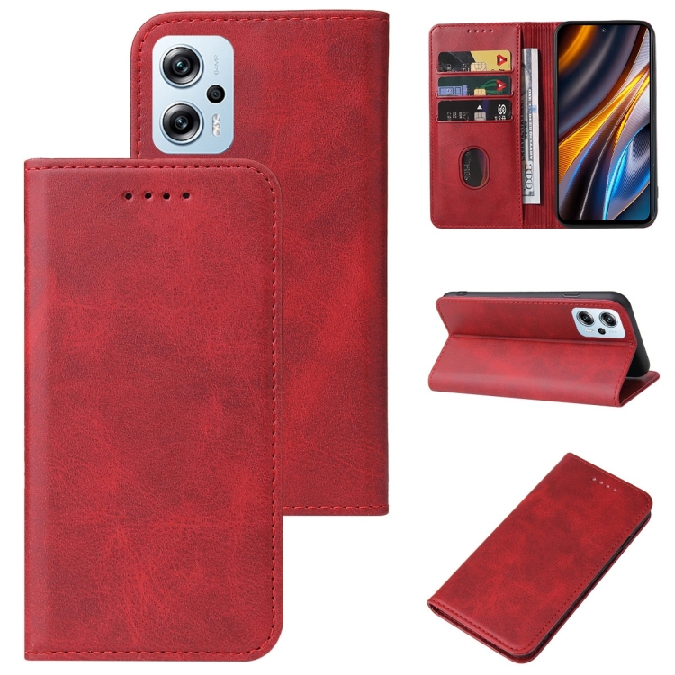 

For Xiaomi Poco X4 GT Magnetic Closure Leather Phone Case(Red)