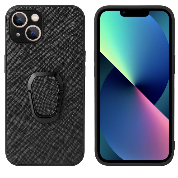 

Leather Back Phone Case with Holder For iPhone 13 mini(Black)