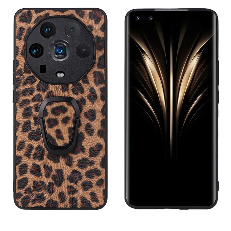 

For Honor Magic4 Ultimate Leather Back Phone Case with Holder(Leopard Print)