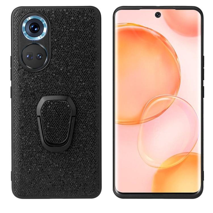 

For Honor 70 Leather Back Phone Case with Holder(Black Sequins)