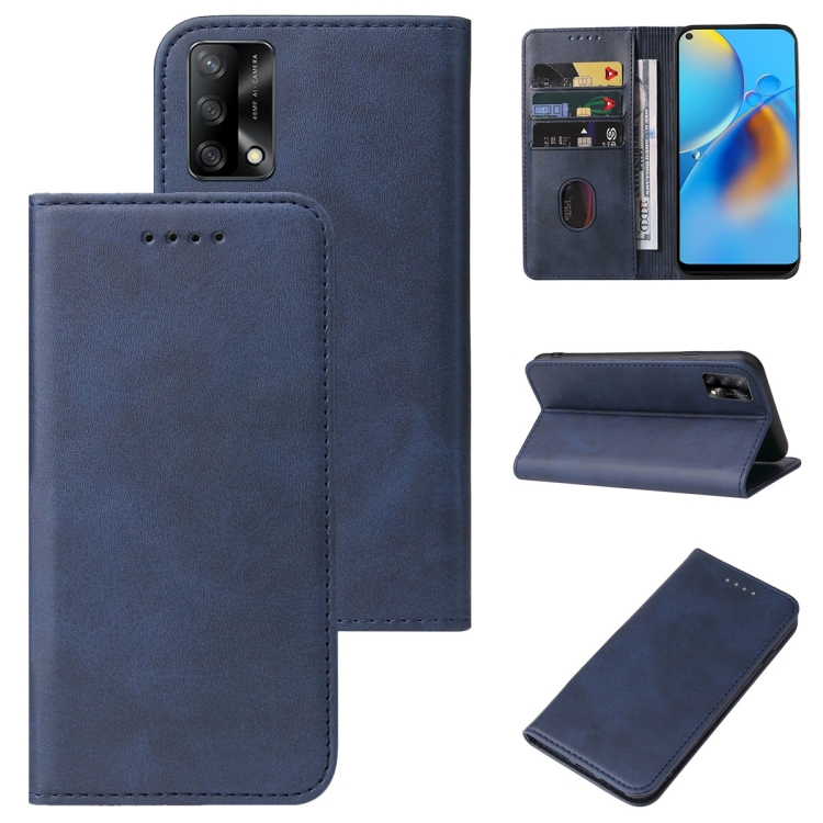 

For OPPO F19 Magnetic Closure Leather Phone Case(Blue)