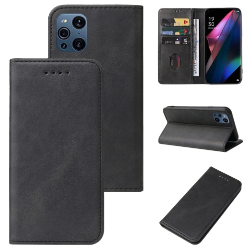 

For OPPO Find X3 Magnetic Closure Leather Phone Case(Black)