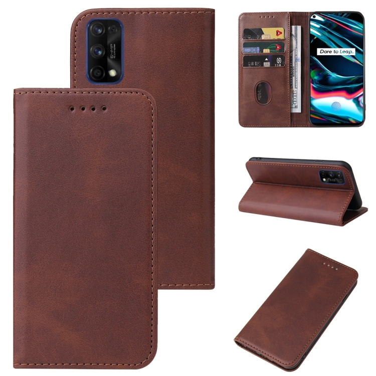 

For Realme 7 Pro Magnetic Closure Leather Phone Case(Brown)