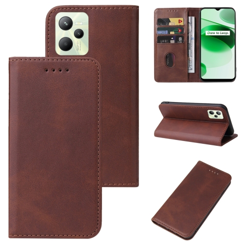 

For Realme C35 Magnetic Closure Leather Phone Case(Brown)