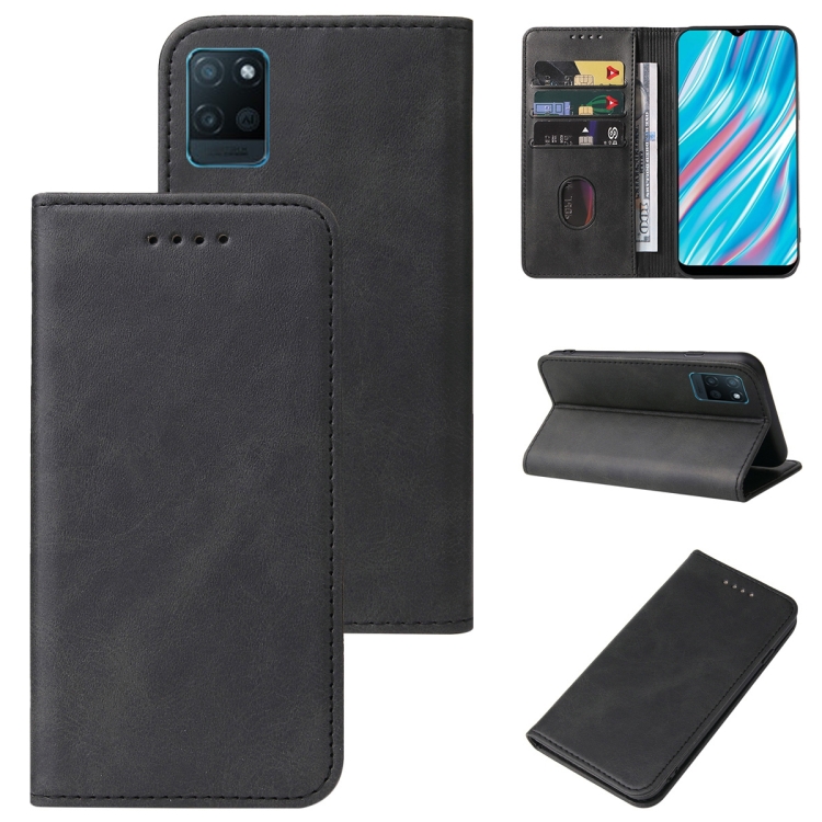 

For Realme V11 5G Magnetic Closure Leather Phone Case(Black)