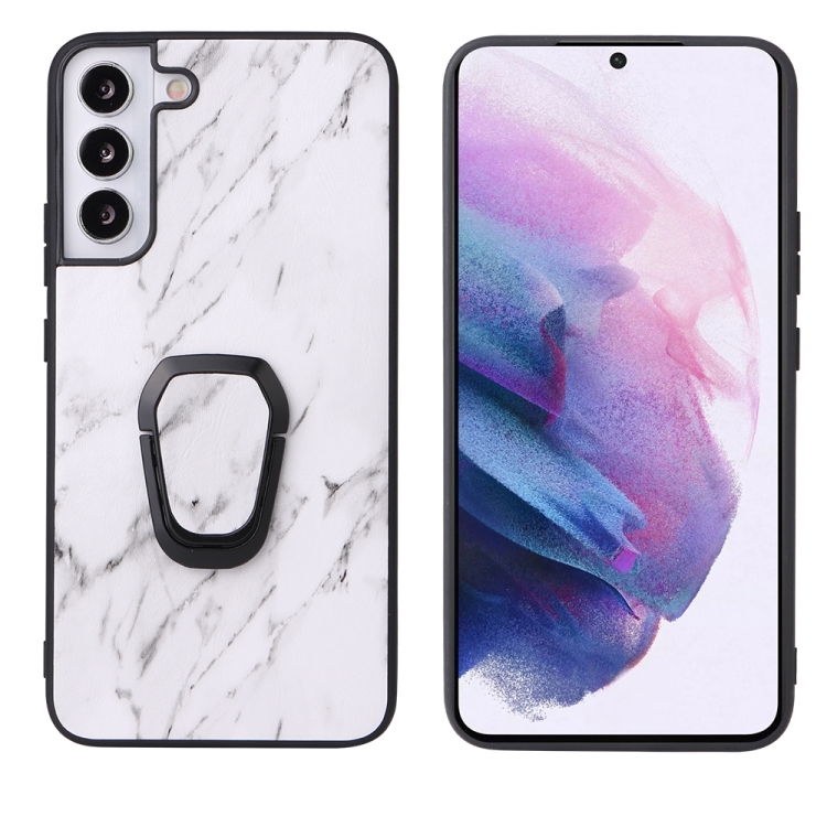 

For Samsung Galaxy S22+ 5G Leather Back Phone Case with Holder(Marble)