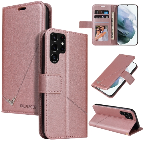 

For Samsung Galaxy S22 Ultra 5G GQUTROBE Right Angle Leather Phone Case(Rose Gold)