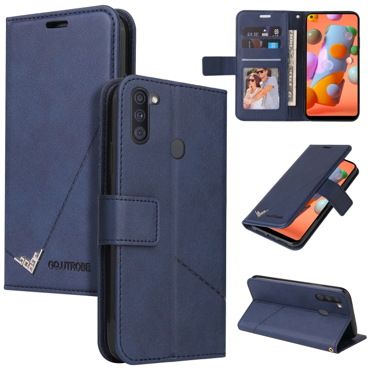 

For Samsung Galaxy A11 Global Version GQUTROBE Right Angle Leather Phone Case(Blue)