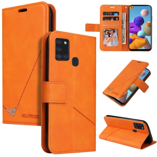 

For Samsung Galaxy A21s GQUTROBE Right Angle Leather Phone Case(Orange)