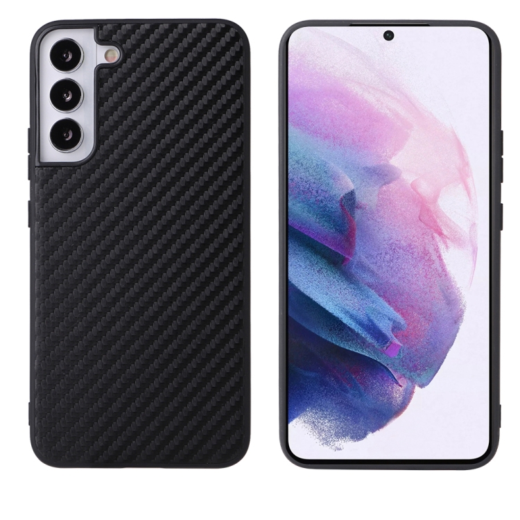 

For Samsung Galaxy S22 5G Leather Back Phone Case(Black Carbon Fiber Texture)