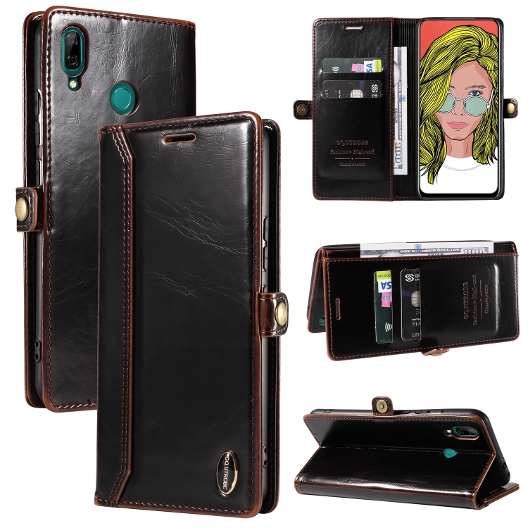 

For Huawei P Smart 2019 GQUTROBE RFID Blocking Oil Wax Leather Phone Case(Brown)