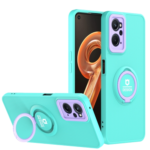 

For OPPO A36/A76 4G/A96 4G/Realme 9i Eagle Eye Ring Holder Phone Case(Light Green + Purple)