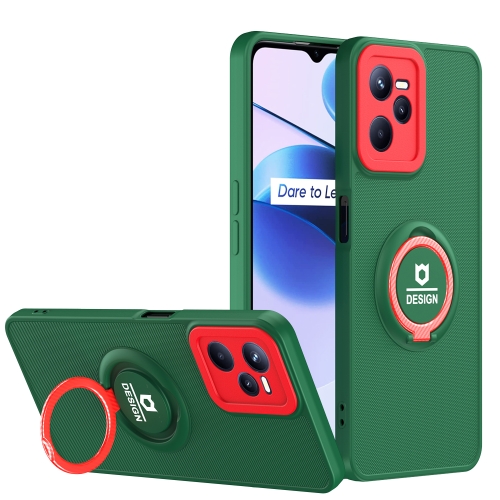 

For Realme C35 Eagle Eye Ring Holder Phone Case(Dark Green + Red)