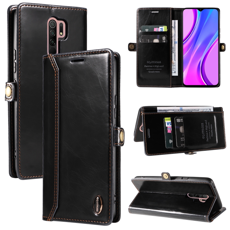 

For Xiaomi Redmi 9 GQUTROBE RFID Blocking Oil Wax Leather Phone Case(Black)