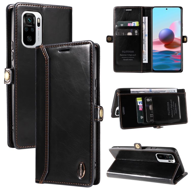 

For Xiaomi Redmi Note 10 4G GQUTROBE RFID Blocking Oil Wax Leather Phone Case(Black)