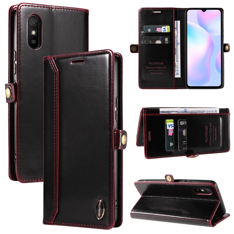 

For Xiaomi Redmi 9A GQUTROBE RFID Blocking Oil Wax Leather Phone Case(Red)