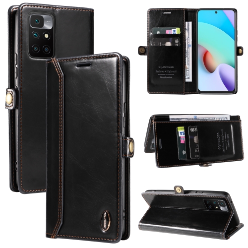 

For Xiaomi Redmi 10 GQUTROBE RFID Blocking Oil Wax Leather Phone Case(Black)
